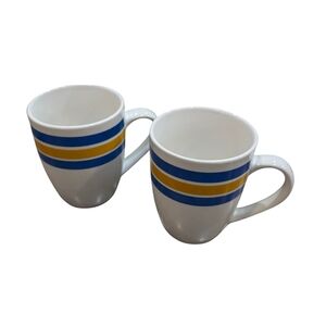 Vibrant Blue and Yellow Striped Mugs